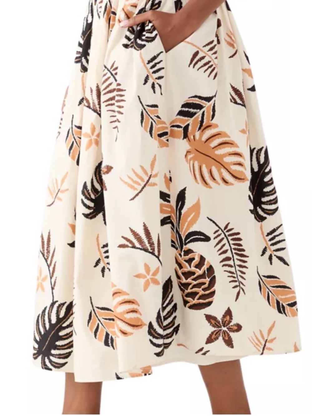 Vince Camuto Cream Midi Skirt with Black and Tan Tropical Print